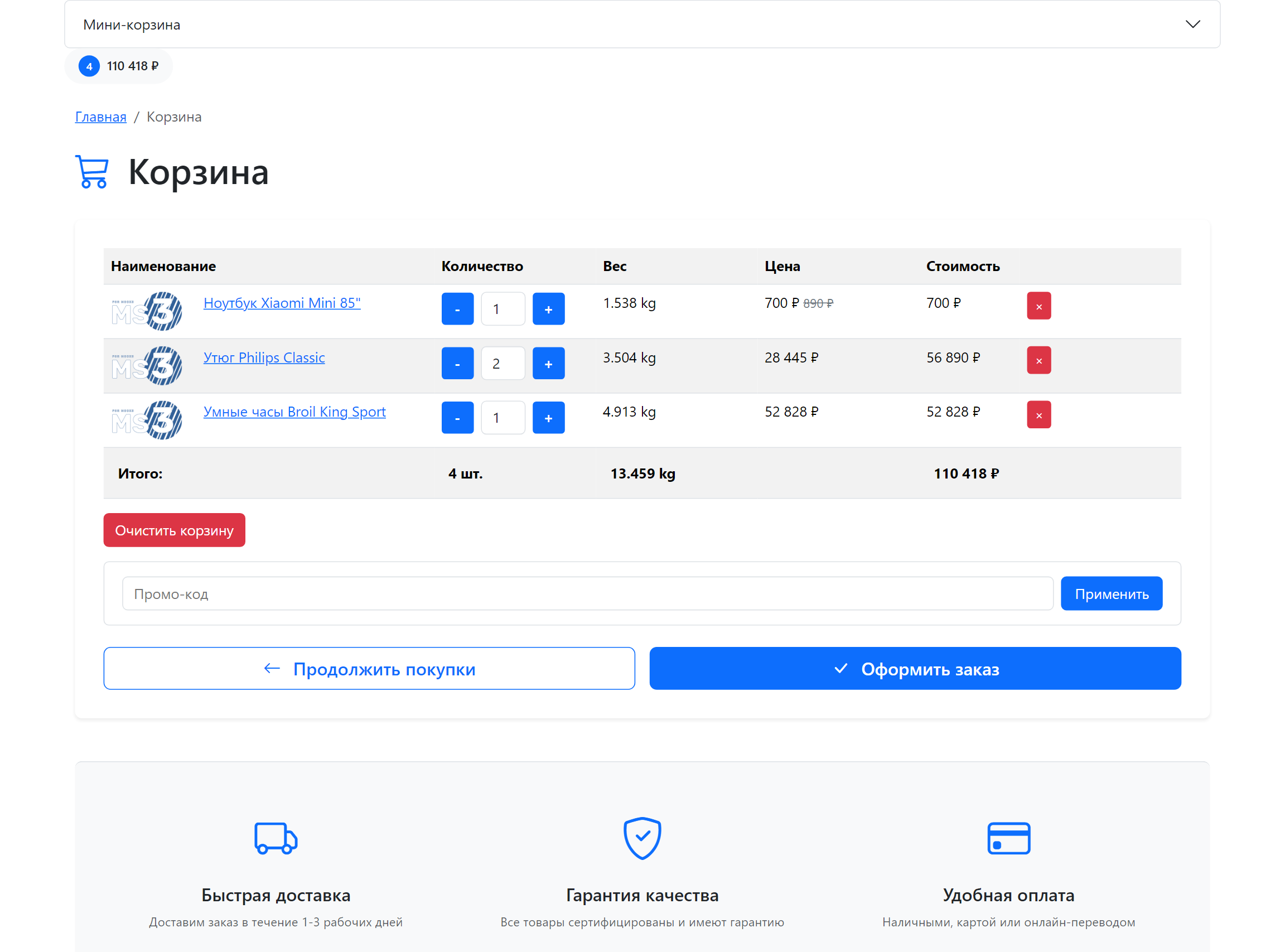 Корзина на фронтенде