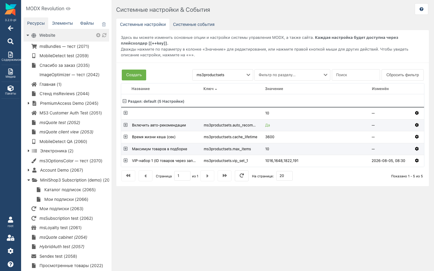 Namespace ms3productsets